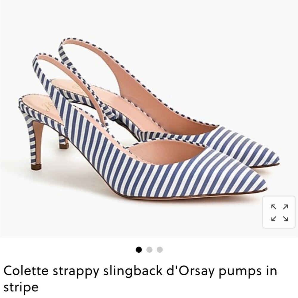 J. Crew Strappy Slingback Striped Kitten Heel Pointy Toe Shoes Blue White Size 8